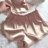 GETADME 2025 Summer New Pajamas Suit Lace Up Cami&shorts 2Pcs Lingerie Sleepwear Rayon Homewear Women Loose Loungewear Big Size 3Xl