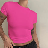GETADME Woman Clothing Short Sleeve T-shirt Slim Fit Tops Female O-Neck Knitted Sheath Tee Shirt Street Wear Sex Sporty 2025 Y2K New2410