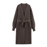 GETADME Women's Faionable Knitted V Neck Button Belt Sweater Large Cardigan Autumn Winter 2025 Long Sleeve Knitted Open Cardigan