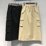New Cargo Skirts for Women Y2k Long Skirts Elastic Waist Spring Summer Drawstring Girls Full Length Skirt Black