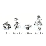 Getadme 4PCS/Set Forest Vine Leaf Flower Ring Vintage Punk Antique Carved Midi Finger Ring Women Bohemian Rings For Men Jewelry Gifts