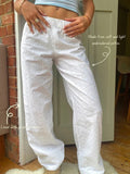 Getadme Women Y2k Lounge Pants Elastic Waist Wide Leg Comfy Trousers Flower Embroidery Going Out Pants Streetwear