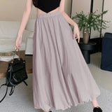 Lantern Skirt Elastic High Waist Bubble Maxi Skirt with Ankle-length Lantern Design Solid Color A-line Streetwear for Spring