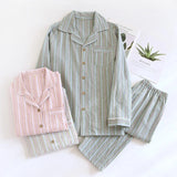 GETADME 2026 New Spring/Summer Couple Set 100% Cotton Striped Long Sleeve Two Piece Set Men's and Women's Cardigan Home Clothes