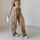 Pantalon femme Getadme 2024, style Spice Girls, coupe droite et ample, poches, taille basse, mode décontractée