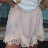 GETADME Women Y2k Slik Lace Trim Shorts Stain Pajama Micro Mini Slip Boxer Shorts Low Rise Lounge Pj Bottoms Pettipants Streetwear