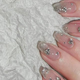 GETADME 24개 탈착식 숏 프레스 온 네일 Y2K 라인스톤 거짓 네일 (글루 포함) 발레 스위트 쿨 걸스 인조 거짓 네일 팁