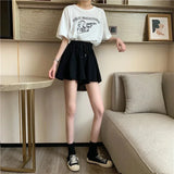 GETADME 2025 Women Elastic High Waist Casual Wide Leg Shorts Summer Shorts Skirts Korean A Line Loose Mini Skirt Black Short Pants