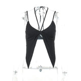 Getadme-Fairy Grunge Halter Camisole Tops White Bandage Spaghetti Strap Lace Trim Split Crop Tops Vintage Korean Fashion Tees Kawaii