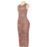 GETADME 2025 Summer New Sleeveless Round Neck Sexy Mesh Letter Printed Perspective Dress