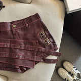 GETADME 2026 New Retro Design Spice Girl Style Sexy A Word Super Shorts Pu Leather Shorts Skirts Women