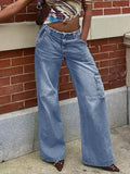 GETADME 2025 Summer Women Jeans with Pockets Trendy Vintage Daily Wear Pants Party Tassel Full Length OL 90s High Quality Retro Blue