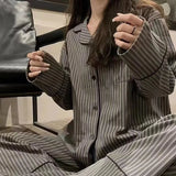 GETADME Pajamas for Women in Spring and Autumn Long Sleeved Striped Thin Design Can Be Worn Externally Student Sleepwear Two Piece Set
