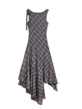 GETADME Summer Evening Irregular Design Prom Gown Sleeveless Long Plaid Dress Women Vintage Old Money Frocks One-Piece Graduation Y2k