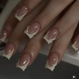 GETADME 24Pcs Nude White French Fake Nail Short Square Nail Tips Fashion Wearable False Nails with Glue Simple Full Cover Press on Nails