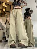 Getadme-Y2K Vintage Khaki Baggy Jeans Women Korean Style Basic Denim Pants Female Oversized Harajuku Retro Wide Leg Trousers