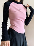 Getadme-Y2K Aesthetic Basic Slim Crop Tops Women Harajuku Vintage Graphic T Shirts Korean Casual Long Sleeve Tees Grunge Kpop