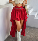 GETADME Women's Sweet Dress 2025 Spring Summer Latest Beach Leisure Bohemian Vacation Solid Color Folded Splicing Half Body Skirt