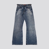GETADME Y2k Blue Opening Bootcut Jeans Vintage Washed Embroidery Men Women Pants Harajuku High Street Streetwear Unisex Casual Jeans