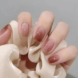 GETADME 24Pcs Rainbow Color Glow Cat Eye Press on False Nails with Glue Glitter Short Square Nails Sweet Cool Gradient Summer Fake Nails