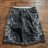 GETADME Y2K New American Fashion Pattern Letter Embroidery Baggy Denim Shorts Women Street Vintage Hip Hop Casual Shorts Women Clothing