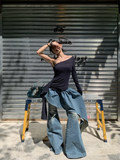 GETADME Women's Blue Y2k Skirt Jeans Harajuku Japanese 2000s Style Baggy Oversize Denim Trousers Vintage Jean Pants Trashy Clothes 2025