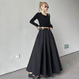 GETADME TFETTERS Brand Black Pleated Skirt Women 2025 Spring and Autumn Maxi Skirt New High Waist  Long Skirt for Women Clothing