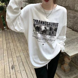 GETADME Retro Letter Print White Long Sve T-irt round Ne Base Layer Women's Korean Sle Cotton Autumn New Arrival