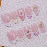 GETADME 10Pcs Starfish Water Ripples Design Press on False Nails Short Oval Wearing Manicure 3D Flowers Artificial Fashion Acrylic Nails