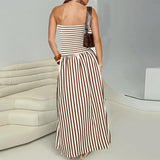 GETADME Casual Strapless Elastic Pleated A-line Maxi Dress Sleeveless Summer Bodycon Clubwear Elegant Party Comfortable 2025 Dresses