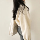 Getadme-Cropped Fleece Jacket Y2k Lambs Wool Oversized Jackets Thicken Coats Korean Streetwear Women's Moto Biker Zipper Jacket