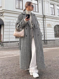 Tossy Houndstooth Lapel Fashion Trench Overcoat For Women High Waist Cardigan Knit Elegant Patchwork Outfit Loose Female Trench