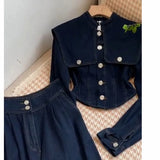 Getadme-초봄 코디, 슬리밍 상품과 함께, 패셔너블한 스트리트 데님 와이드 레그 팬츠, 투피스 세트