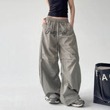 GETADME Woman Y2K Parachute Gray Pants Harajuku Streetwear Letter Embroidery Wide Leg Trousers Oversize Pockets Baggy Cargo Sweatpants