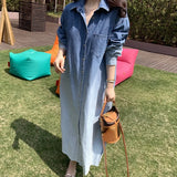 Japan Style Harajuku Chic Button Up Long Denim Dress Women Autumn Winter New Design Fashion Casual Streetwear Lady Jean Dresses