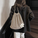 GETADME Solid Color Knitting Shoulder Bag Large Capacity Bohemian Crochet Backpack Hollow Out Versatile Beach Travel Tote Bag For Women