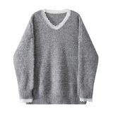 GETADME Lace Trim Warm Sweater for Women V Neck Long Sleeve Winter Loose Soft Top Knit Sweater