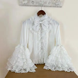 GETADME 2025 Japanese Lolita Blouse White - Cute Puff Sleeve Shirt with Lace Cuffs for JSK Dress Sweet Vintage Style Underblouse