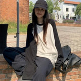 GETADME Casual Oversized T Shirt Y2k Tops Harajuku Long Sleeve O-Neck T-Shirts Spring Autumn Black White Patchwork Tees Women Streetwear