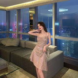 Getadme-스팽글 바디콘 슬립 드레스 여성 섹시 백리스 생일 파티 클럽 스타 의상 여성 여름 드레스 2021 오프숄더