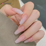 GETADME Long Coffin Press on Nails Nude Color Ballerina Fake Nails Light Pink Charms Manicure Women Girls Full Cover False Nails Tips