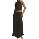 GETADME Imcute Women 2 Piece Maxi Skirt Set Y2k Lace Up Back Tank Top Flowy Ruffle Long Skirt Outfits Summer Going Out Beach Sundress