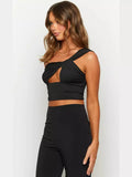 GETADME Women's Spicy Girl Sexy One Shoulder Tight Hollow Open Back Short Top Bar Nightclub 2025 New Edition