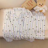 GETADME Mickey Mouse Strip Print Woman's Pajamas Set Autumn Winter Household Clothes Sweet Cute Pajamas Cartoon Student Homewear Korean