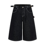 GETADME 2026 Summer American Retro Denim Cropped Pants for Men and Women Street Loose Wide-leg Shorts Y2K Hip-hop Street Dance Pants