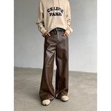 GETADME PU Leather Pants Men 2025 Spring Men's Punk American Fashion Hip Hip Men Wide-leg Mopping Trousers Windproof Dark Brown/Black