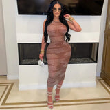 GETADME 2025 Summer New Sleeveless Round Neck Sexy Mesh Letter Printed Perspective Dress