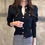 GETADME Autumn Winter Long Sleeve Fashion Women Cardigans Sweater Knitted Coat Short Casual Single Breasted Korean Slim Chic Ladies Tops