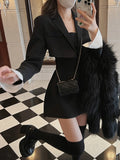 Getadme-Black Korean Two Piece Dress Set Women Casual Blazer Coat + Strap Dress Set Female Grey Slim Vintage Elegant Dress Suit New