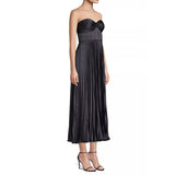GETADME Women Sexy Sleeveless Solid Color Party Dress Fashion Pleated Big Swing Evening Dress Elegant Strapless Backless Zip Long Dress